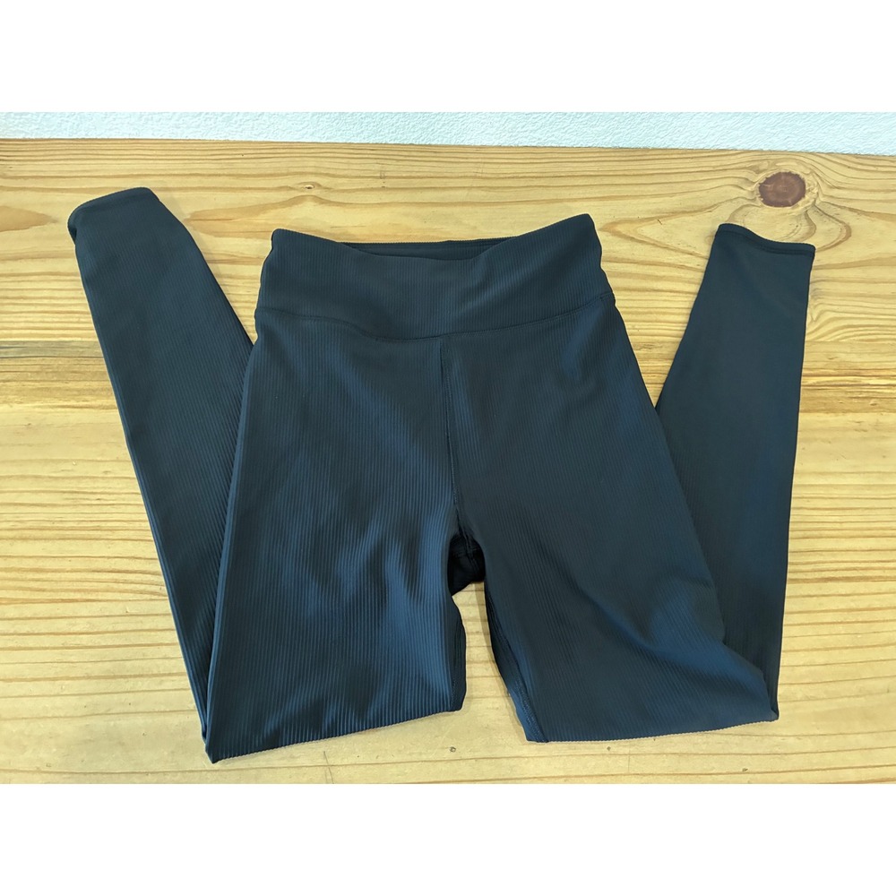 Black Ribbed High Waisted Athletic Leggings Womens Full Length Yoga Pants